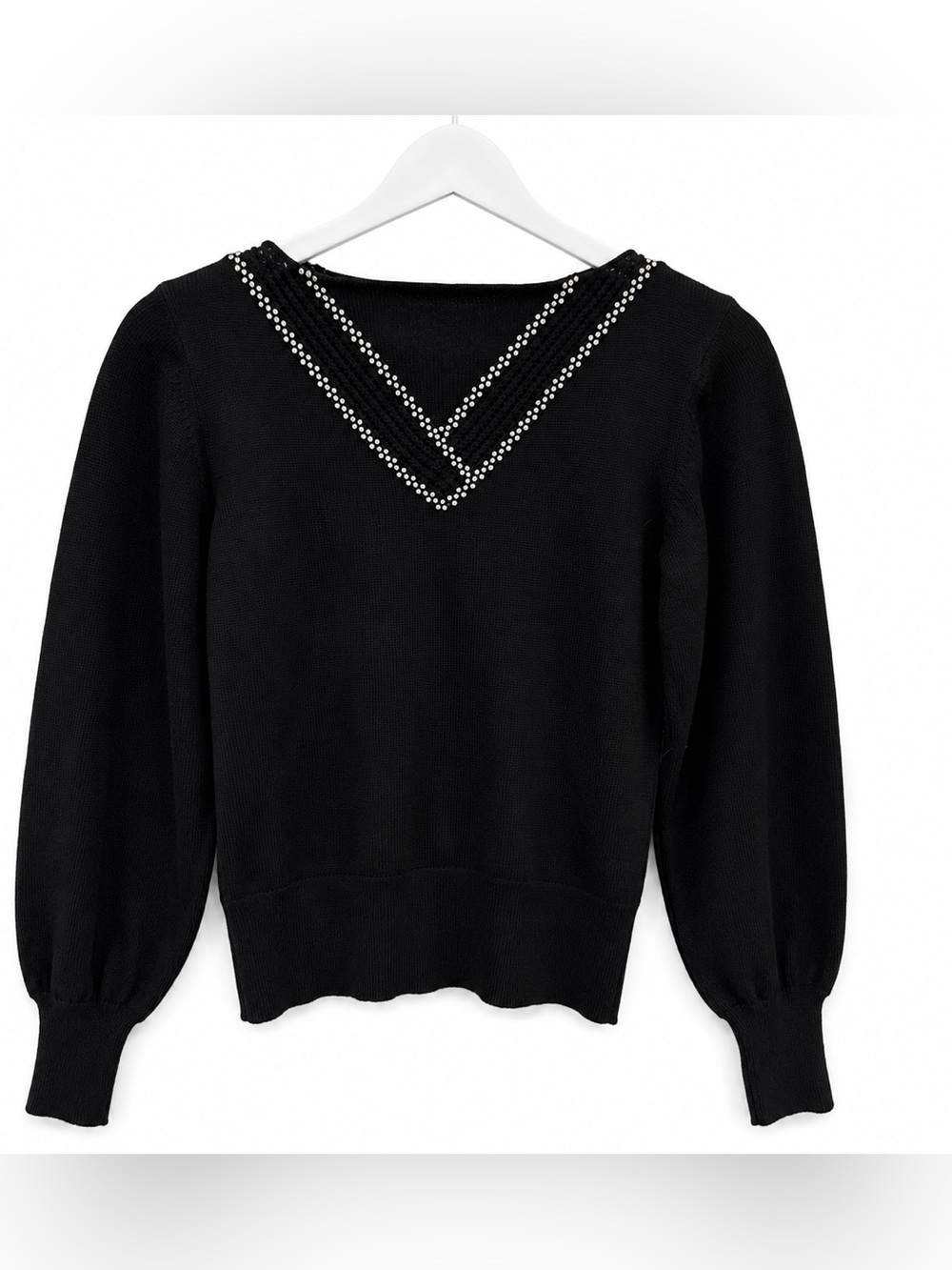 RARE Vintage Neiman Marcus Women’s Black Merino Wool Rhinestone Sweater L